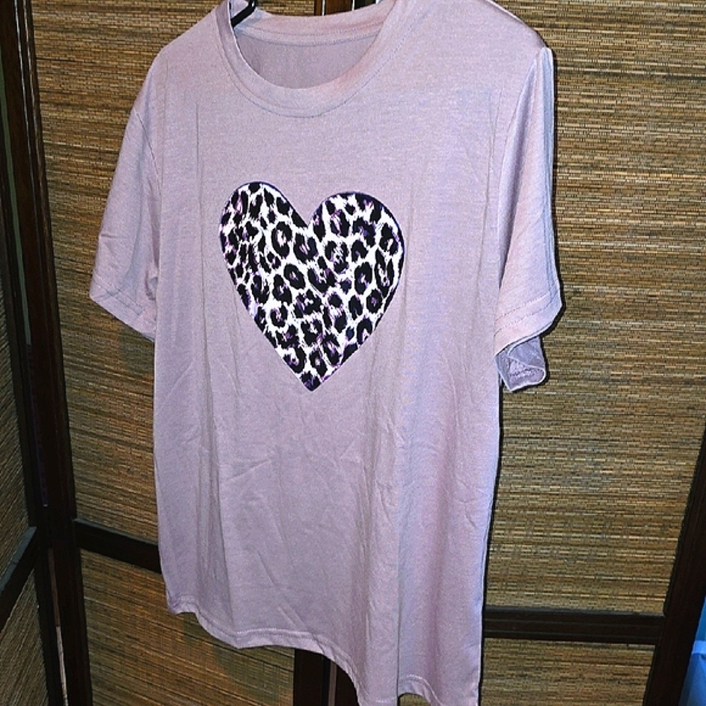 Light Purple T-Shirt with Leopard Heart Design